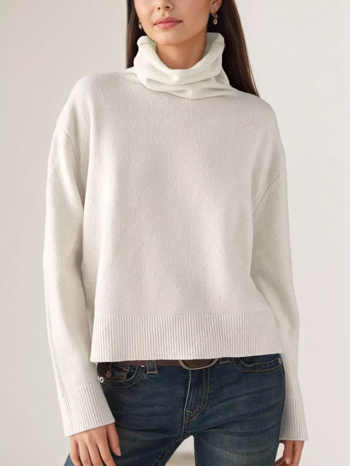 Turtleneck Dropped Shoulder Sweater - Meltem & Co.