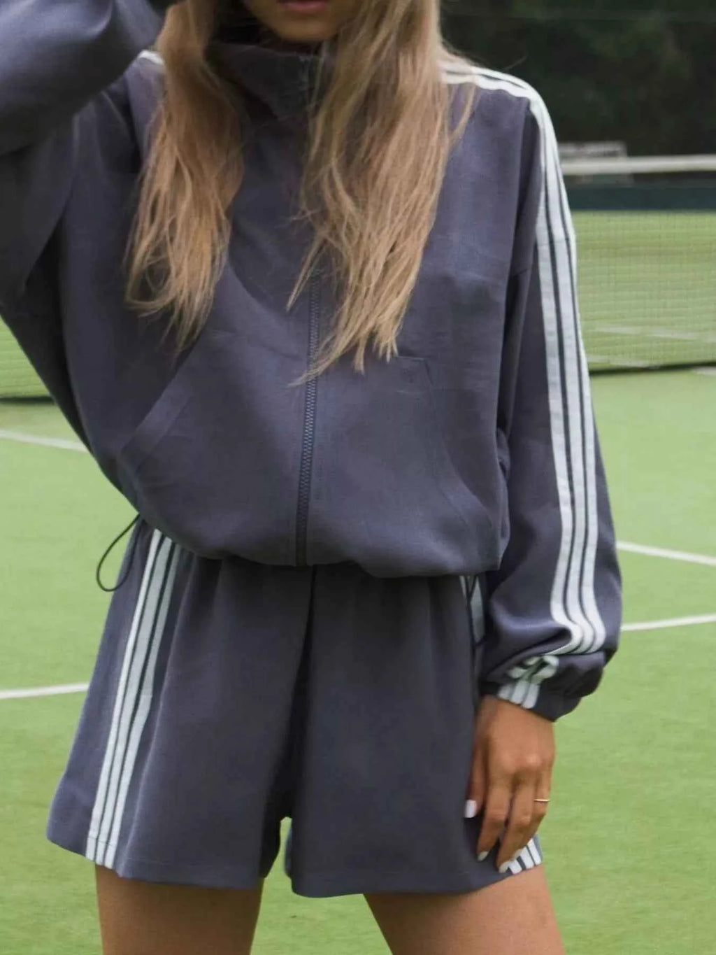 Side Stripe Detail Cropped Sporty Jacket and Shorts Set