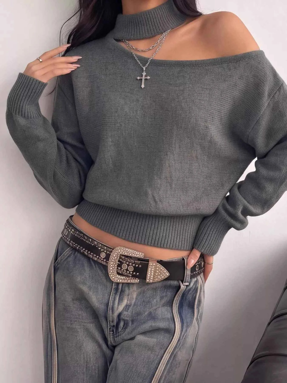 Cold-Shoulder Dropped Shoulder Sweater