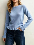 Ruffle-Trimmed Crew Neck Sweater
