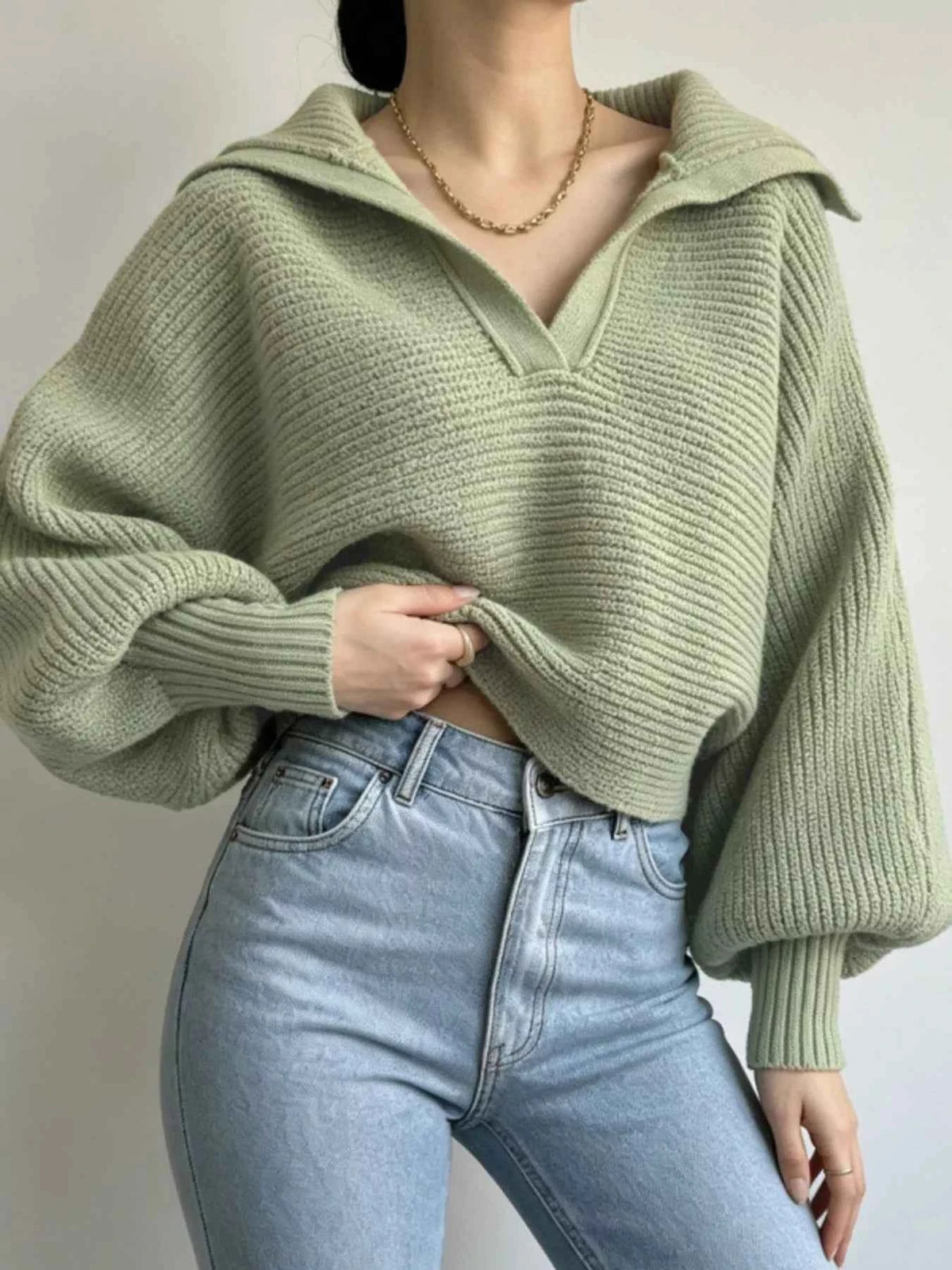 Oversized Collar Ribbed Cropped Sweater