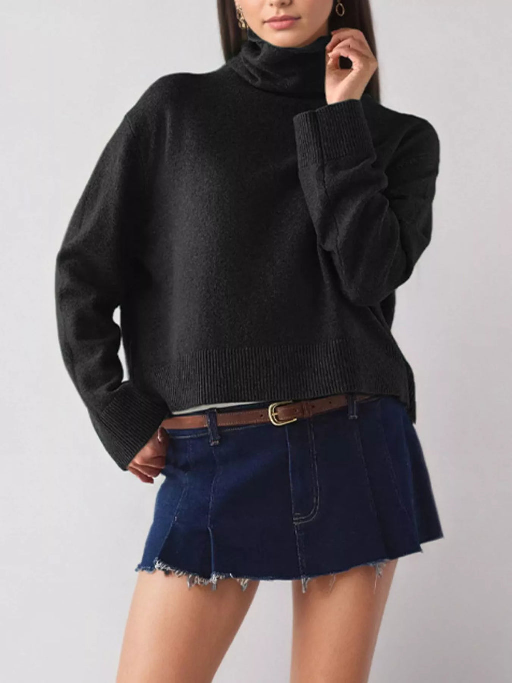 Turtleneck Dropped Shoulder Sweater - Meltem & Co.