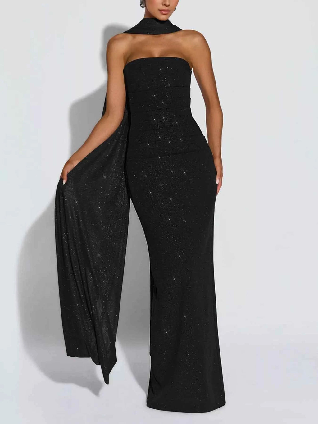 Slit Glitter Tube Maxi Dress with Scarf