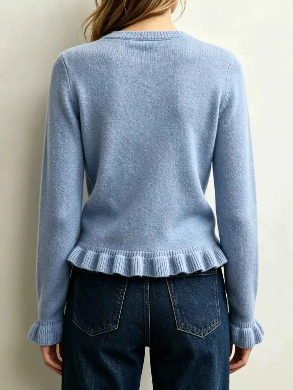Ruffle-Trimmed Crew Neck Sweater