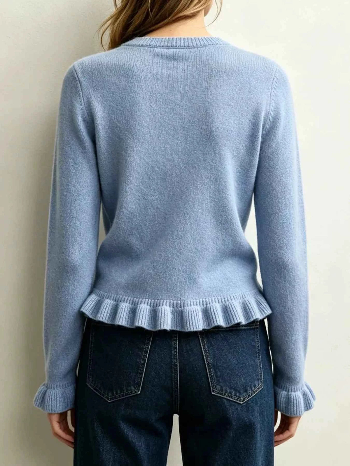 Ruffle-Trimmed Crew Neck Sweater