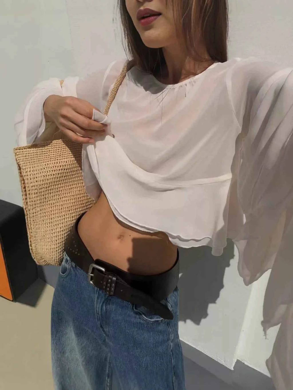 Layered Ruffled Hem Flare Sleeves Blouse