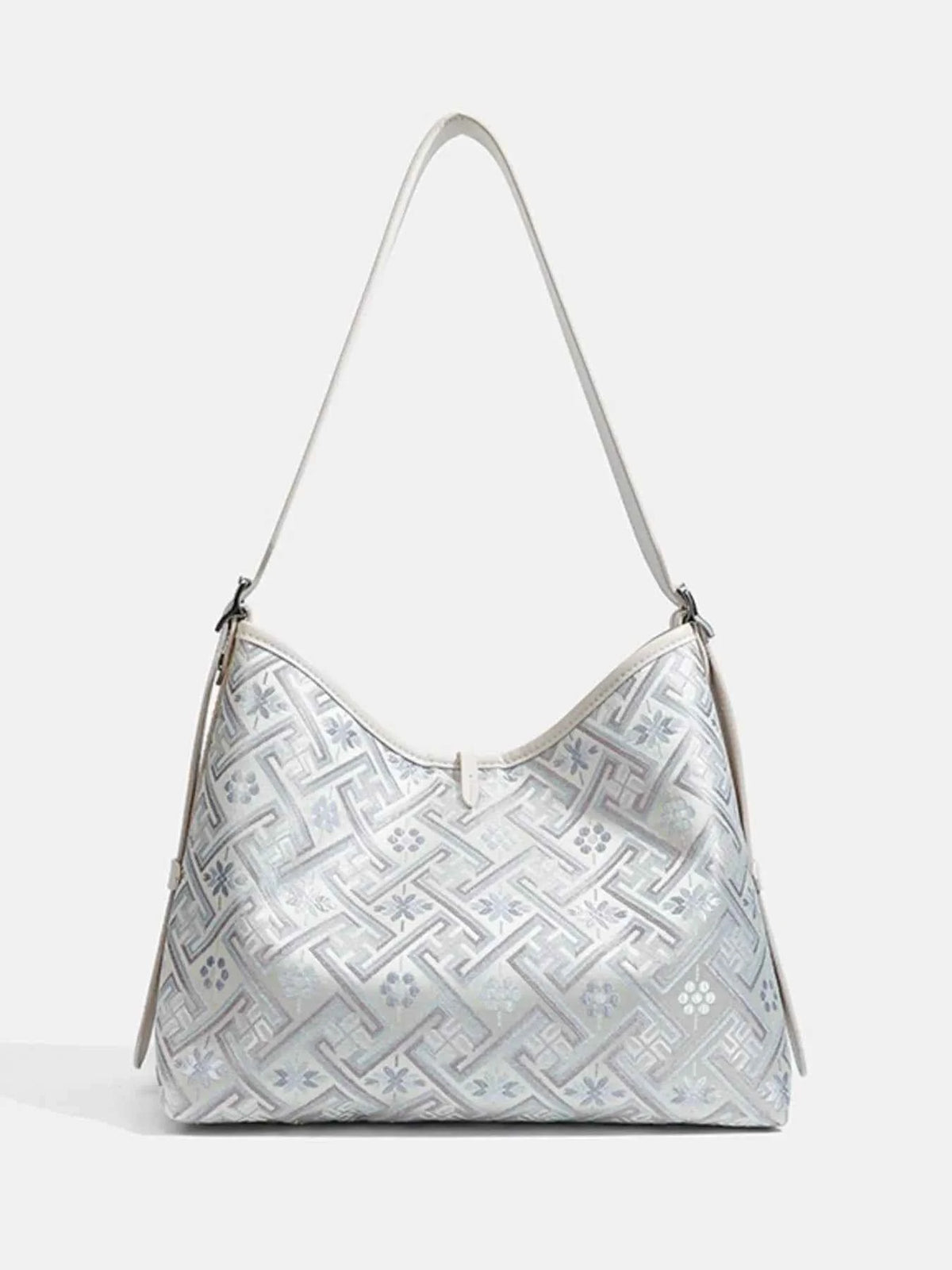 Geometric Pattern Jacquard Shoulder Bag with Adjustable Strap