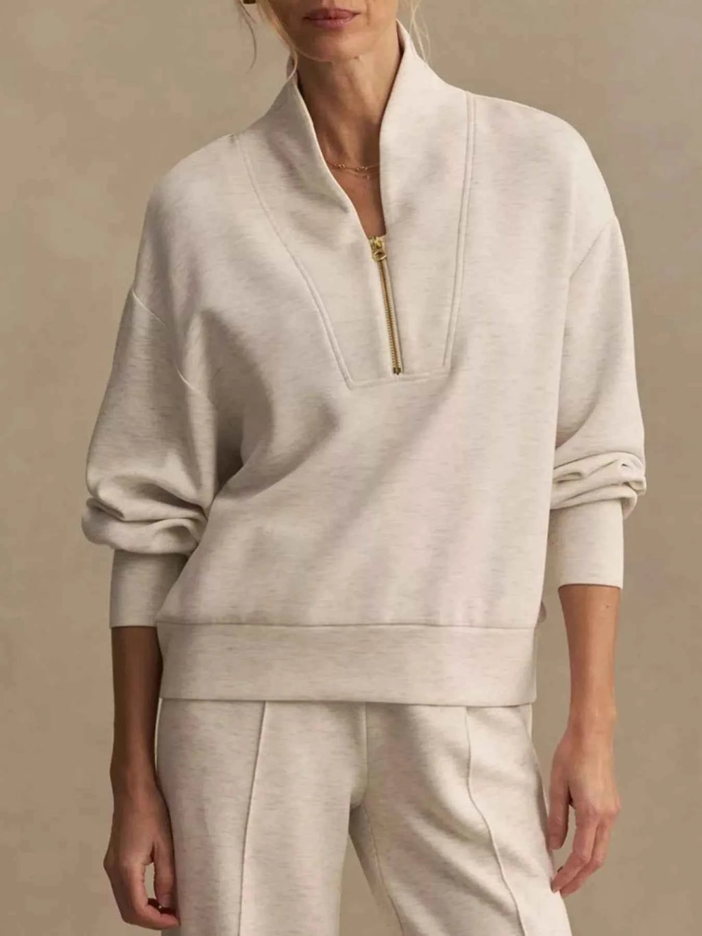 Quarter-Zip Sweatshirt and Wide-Leg Pants Set