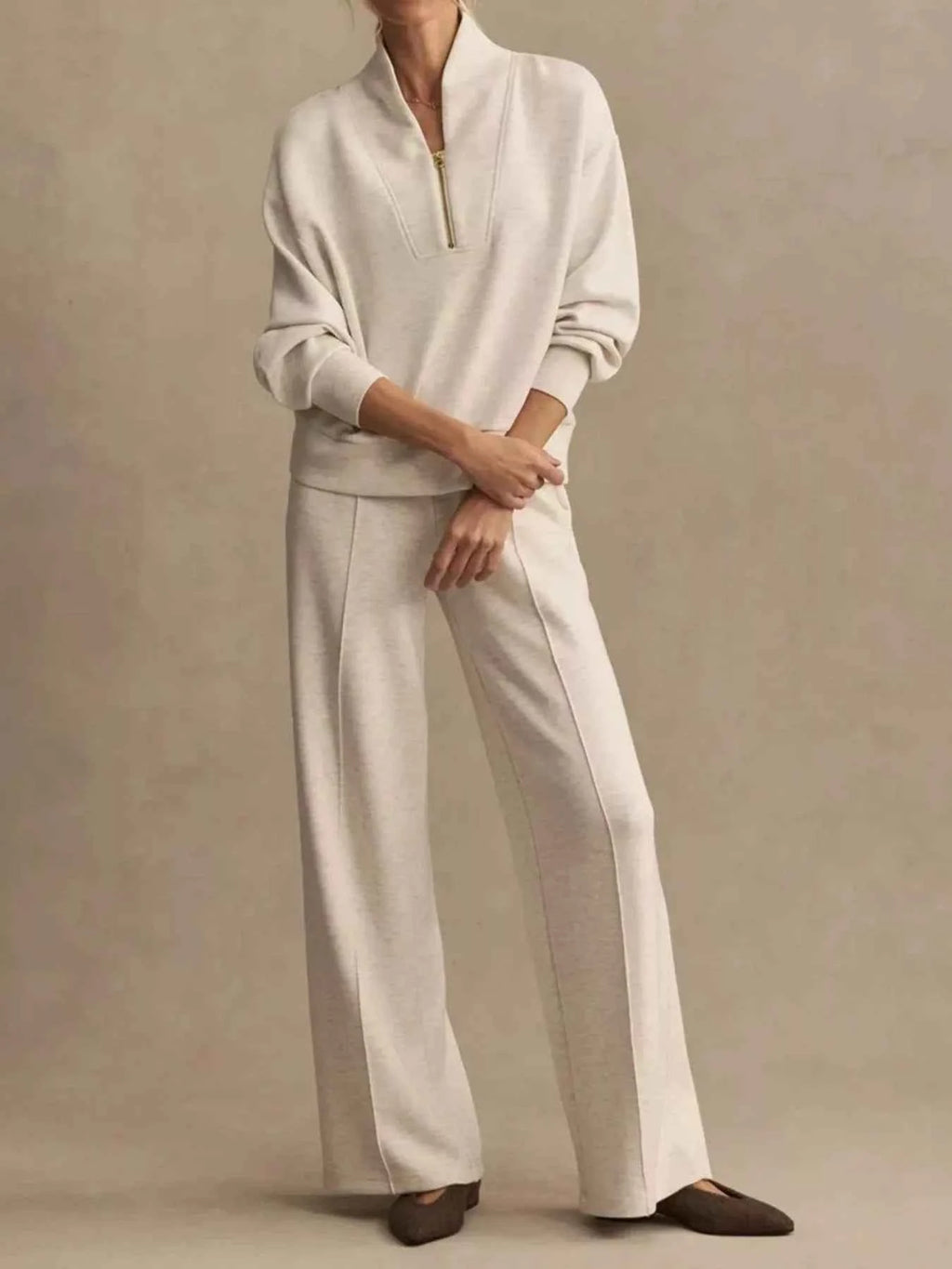 Quarter-Zip Sweatshirt and Wide-Leg Pants Set