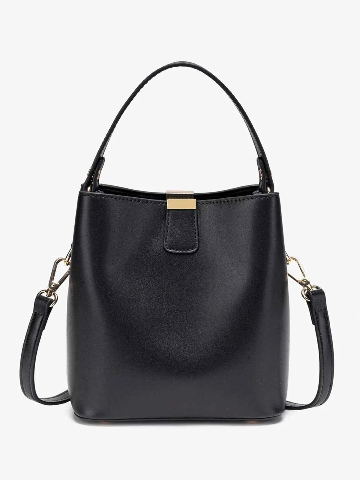 PU Leather Bucket Crossbody Bag with Gold-Tone Hardware