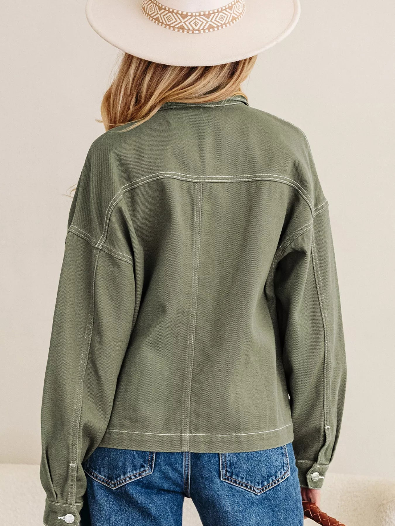Patched Pocket Collared Button Front Boyfriend Denim Jacket - Meltem & Co.