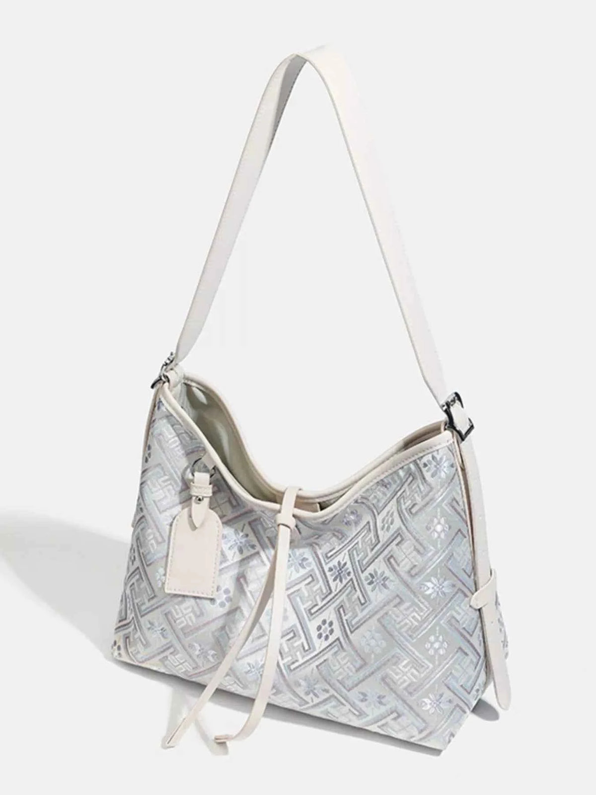 Geometric Pattern Jacquard Shoulder Bag with Adjustable Strap