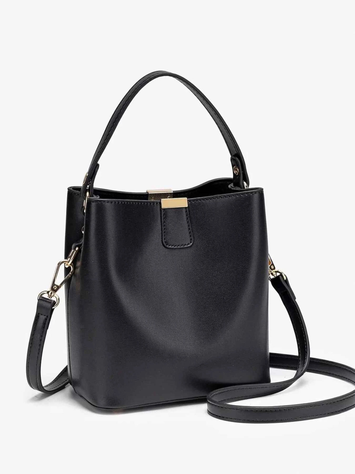 PU Leather Bucket Crossbody Bag with Gold-Tone Hardware