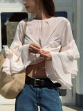 Layered Ruffled Hem Flare Sleeves Blouse
