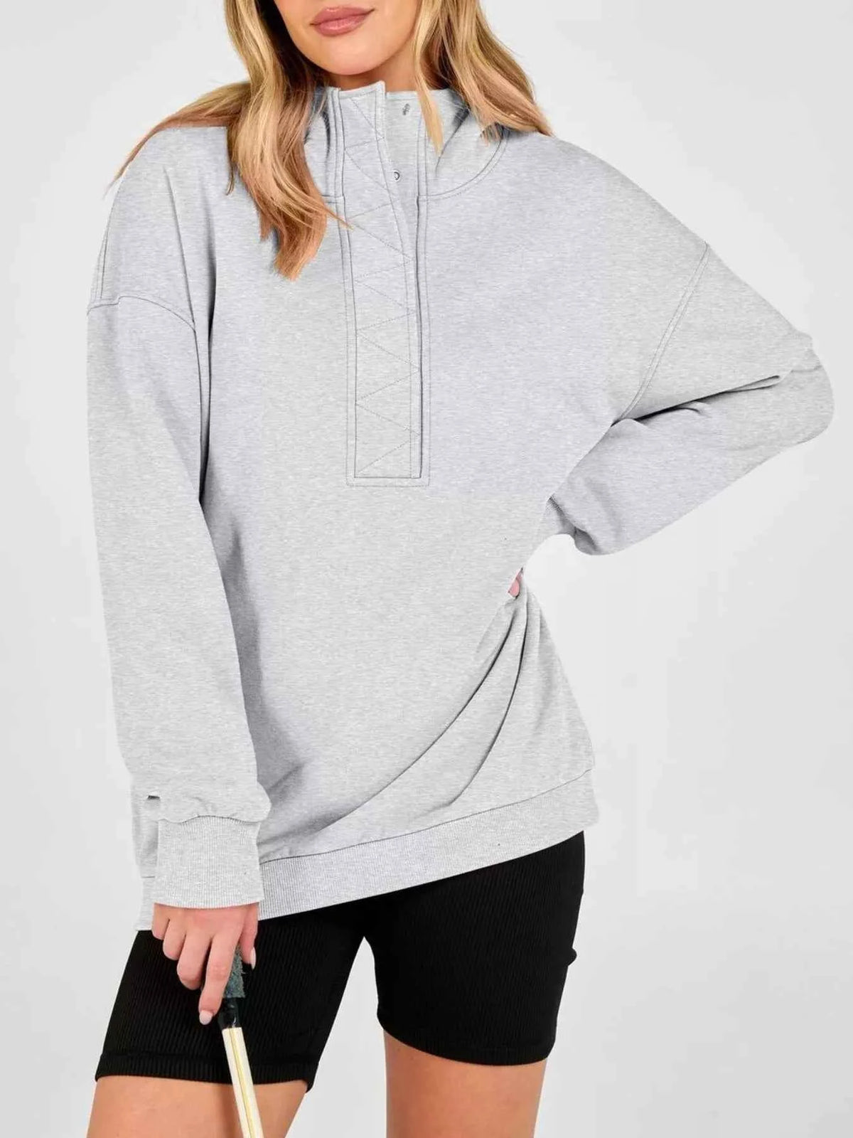 Half Snap Dropped Shoulder Hoodie
