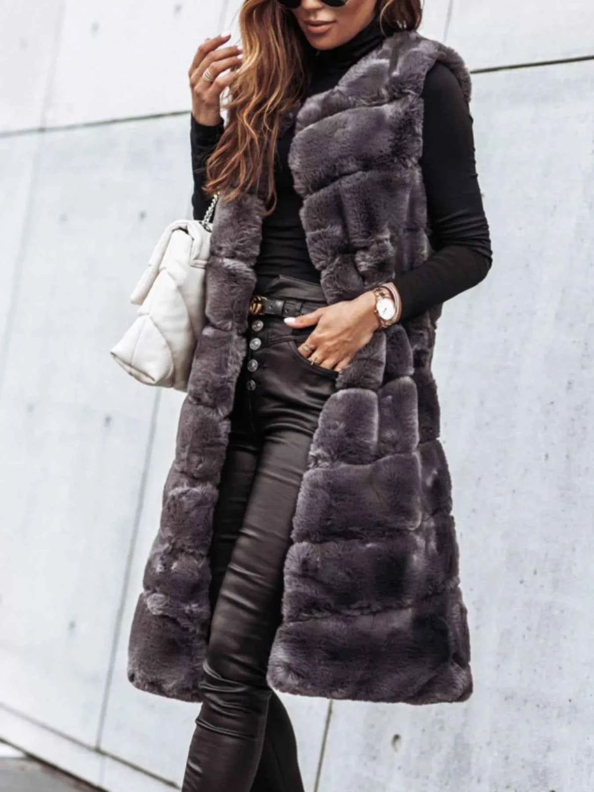 Faux Fur Longline Vest Coat