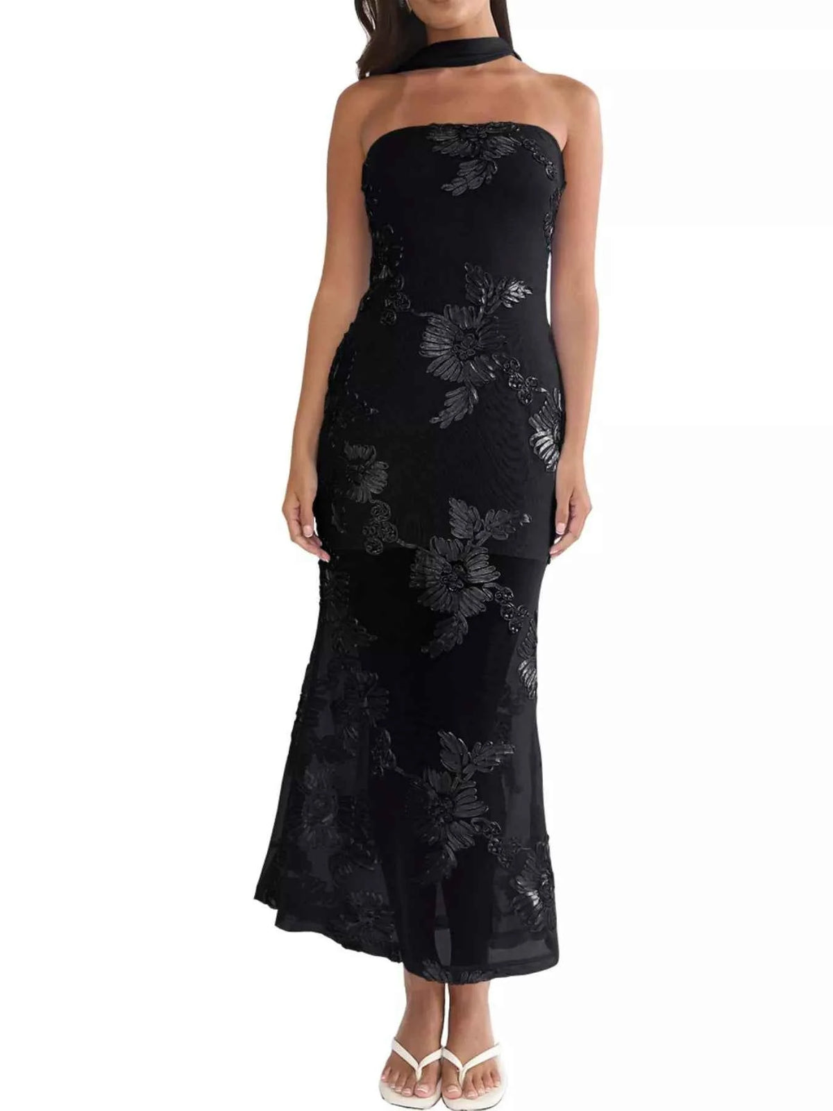 Floral Tube Dress with Scarf