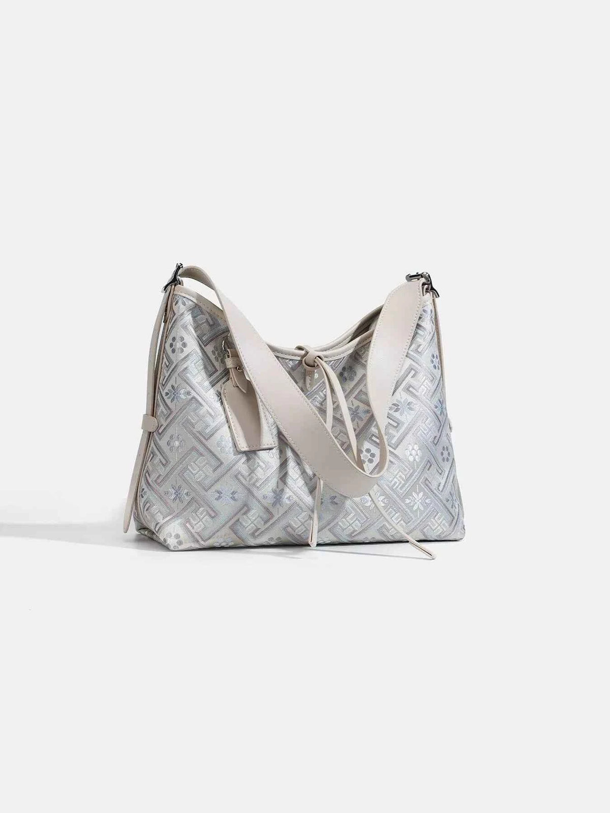 Geometric Pattern Jacquard Shoulder Bag with Adjustable Strap