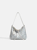 Geometric Pattern Jacquard Shoulder Bag with Adjustable Strap