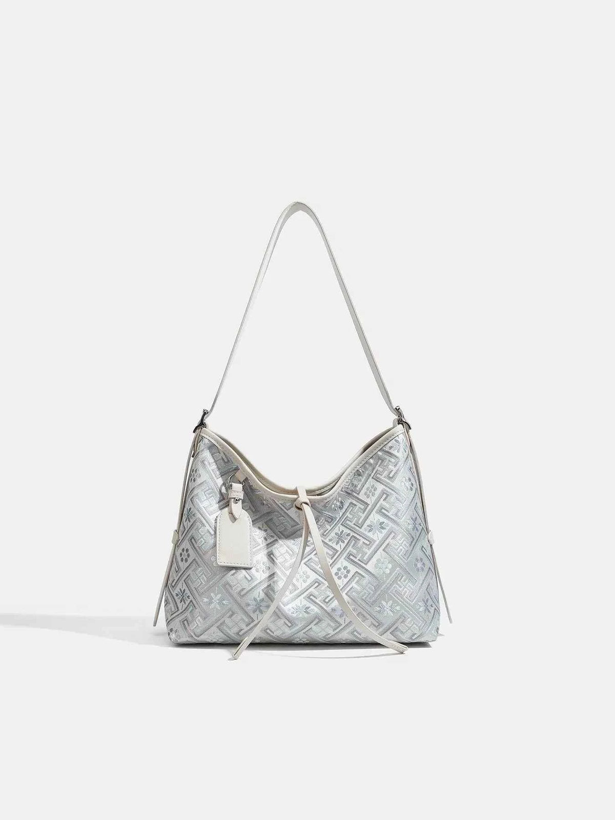 Geometric Pattern Jacquard Shoulder Bag with Adjustable Strap