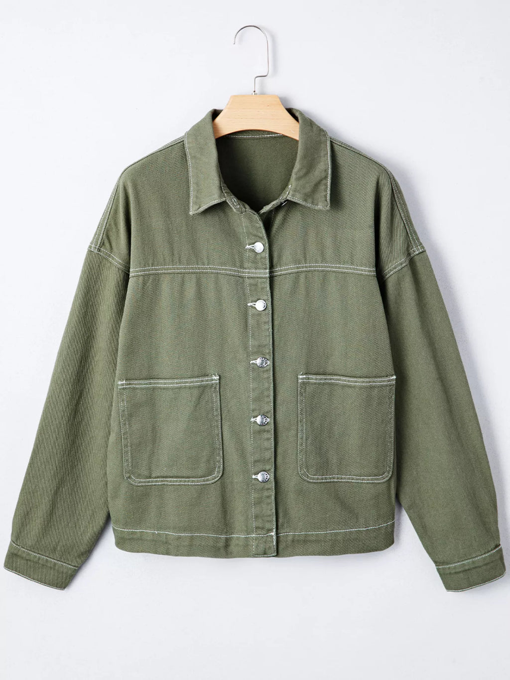 Patched Pocket Collared Button Front Boyfriend Denim Jacket - Meltem & Co.