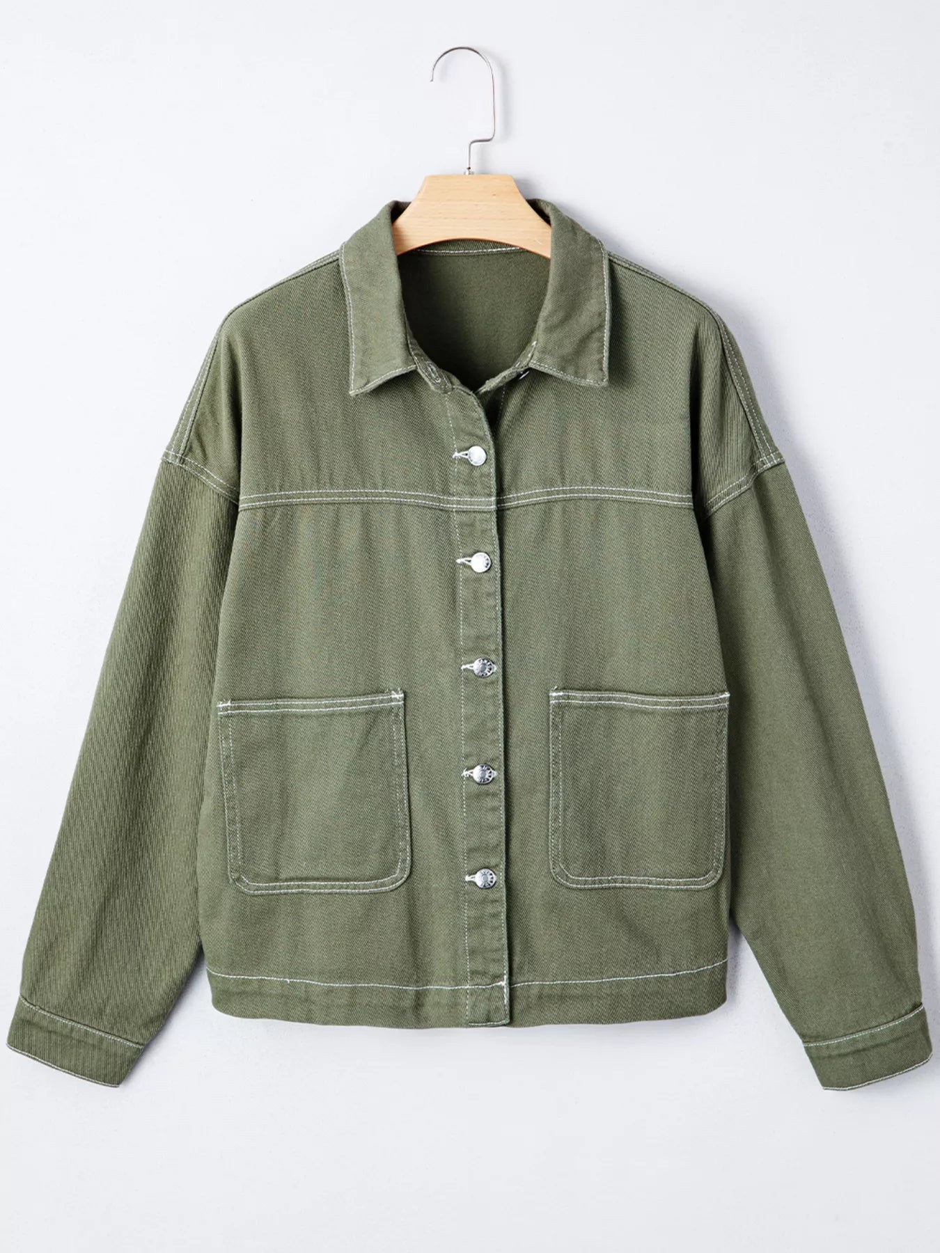 Patched Pocket Collared Button Front Boyfriend Denim Jacket - Meltem & Co.