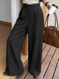 High-Waisted Wide-Leg Lace-Trimmed Pants