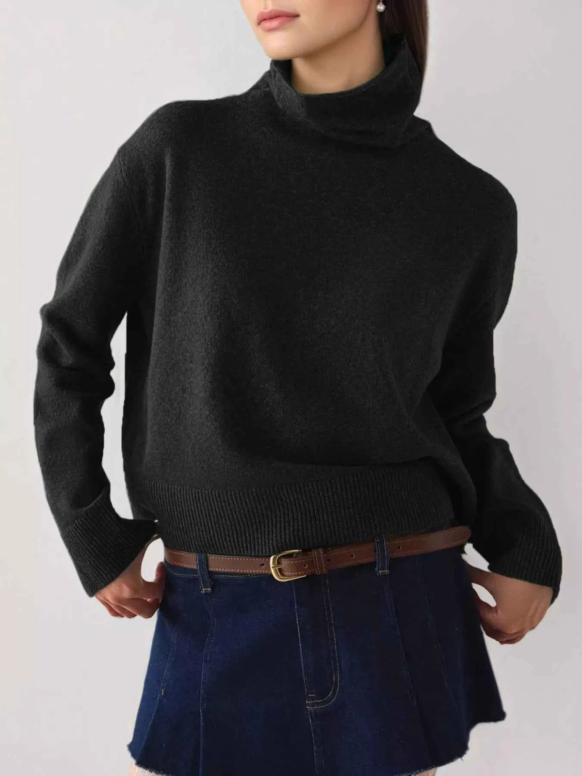 Turtleneck Dropped Shoulder Sweater