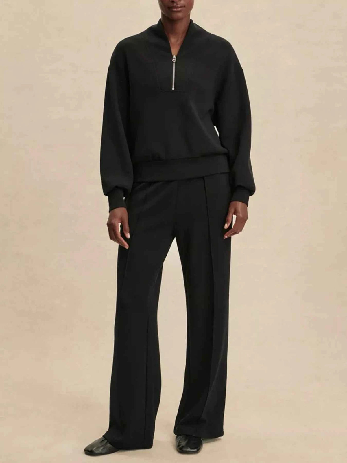 Quarter-Zip Sweatshirt and Wide-Leg Pants Set