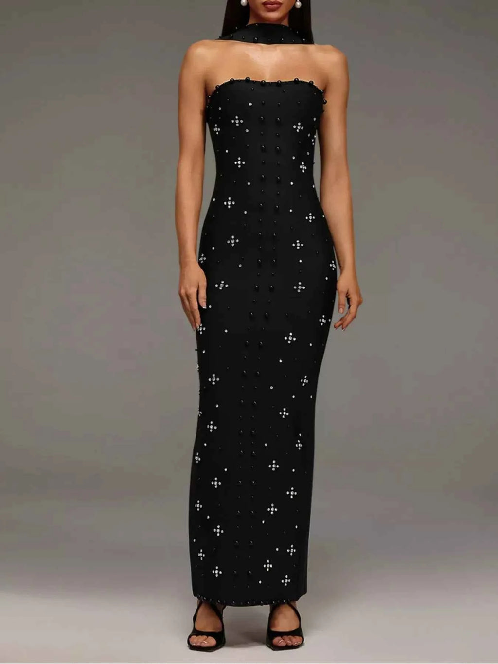Rhinestone Tube Bodycon Maxi Dress